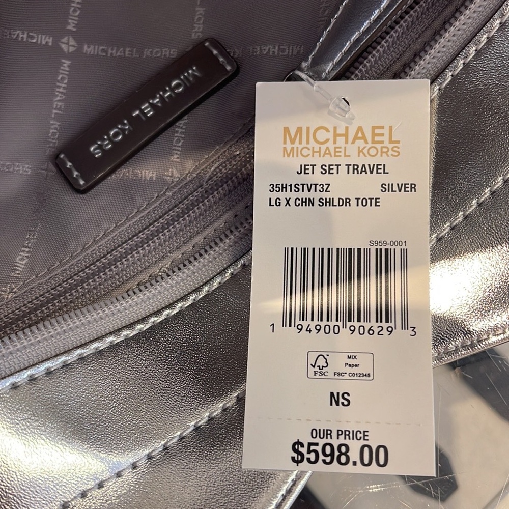 Michael Kors Jet Set Travel Large Chained Tote Shoulder Bag MK 
Silver

NWT - Picture 7 of 16